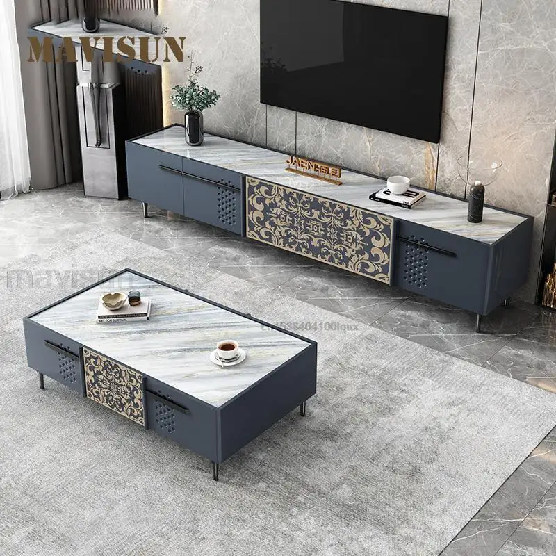 New Chinese-style High-end Villa Light Luxury Blue Rectangular Coffee Table Tv Cabinet Combination Modern Furniture For Tv