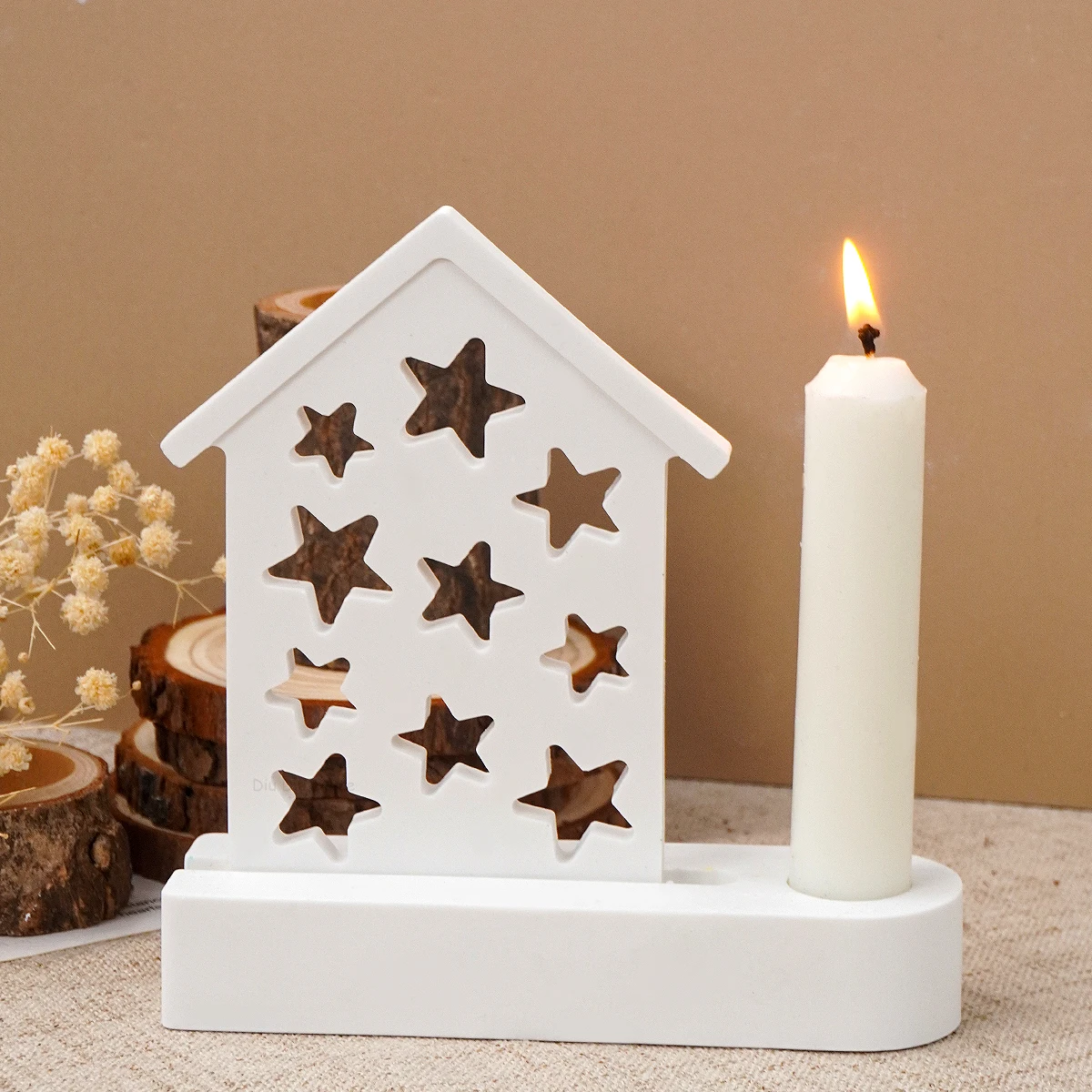 Porous Star Shape House Candlestick Silicone Mold DIY Stars Houses Tea Light Candle Holder Crafts Making Plaster Resin Molds