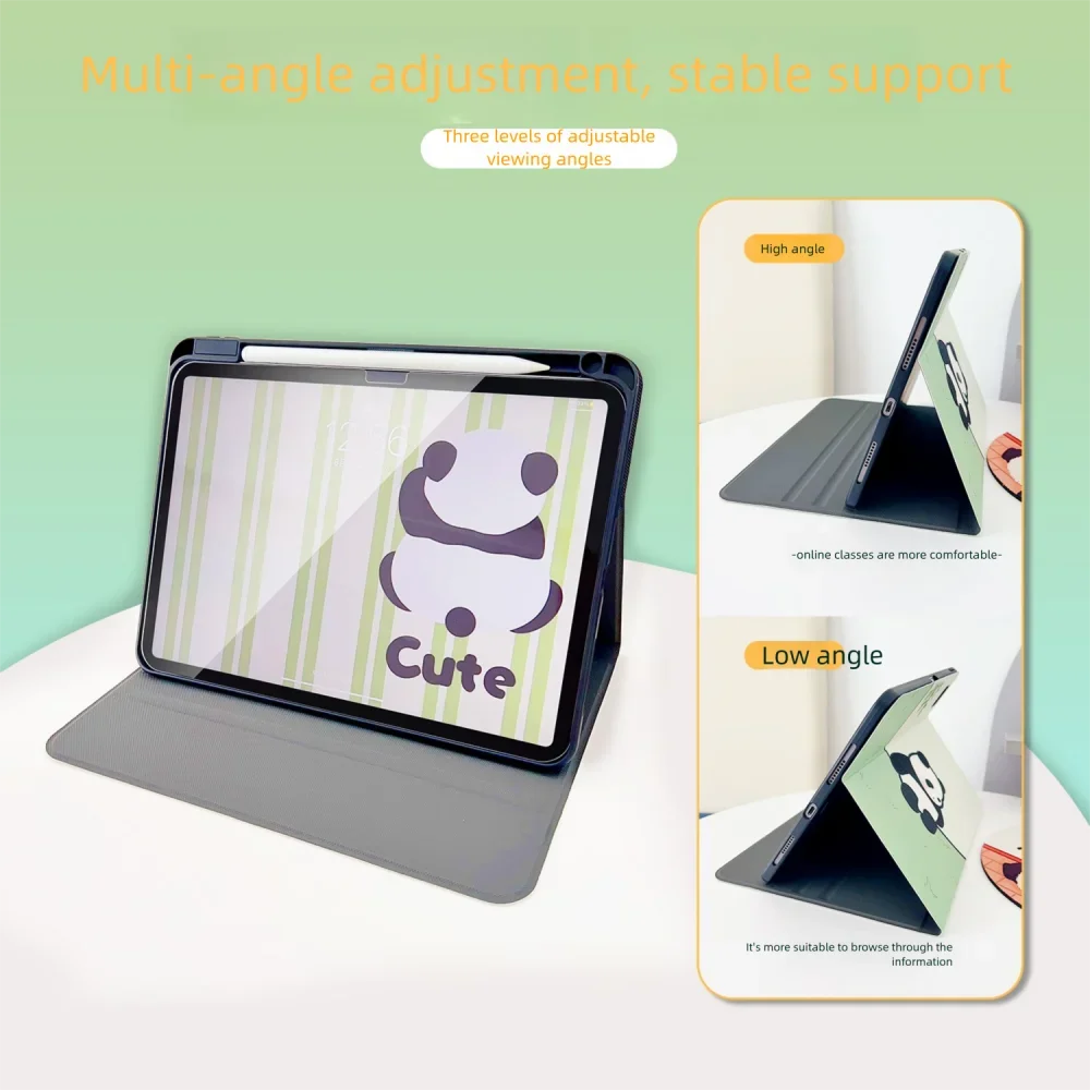 귀여운 3D 팬더 아이패드 케이스 아이패드 프로 11/10.9/10.5 에어 2/3 미니 6/7 10.9 10.5 커버 펜슬 홀더 포함 충격 방지 자동 깨우기/수면