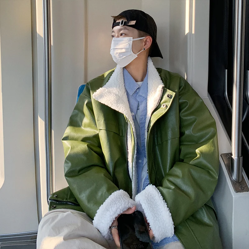 

Men's Lamb Fur Jaet Coat Winter New Sle Vintage Loose Warm Couple's Winter Clothes Large Size Cotton Coat Men