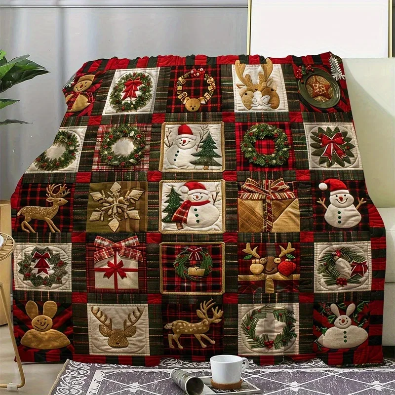 Snuggle-Ready Cozy Christmas Throw Blanket Vintage Crown Snowman Reindeer Print Soft Flannel Comfort Perfect for Couch Bed