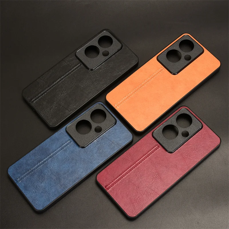 For OPPO Reno 11A Case Luxury Calfskin PU Suture Leather lines Back Cover ShockProof For OPPO Reno 11A Phone Case