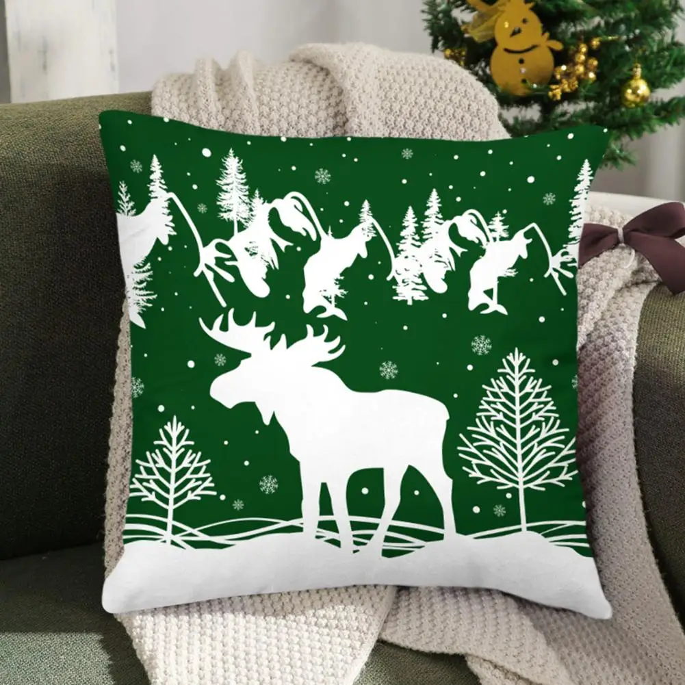 Elk Pillowcase Snowman Pillow Cover Vibrant Snowflake Elk Print Christmas Pillowcase Hidden Zipper Square Throw Cushion for Sofa