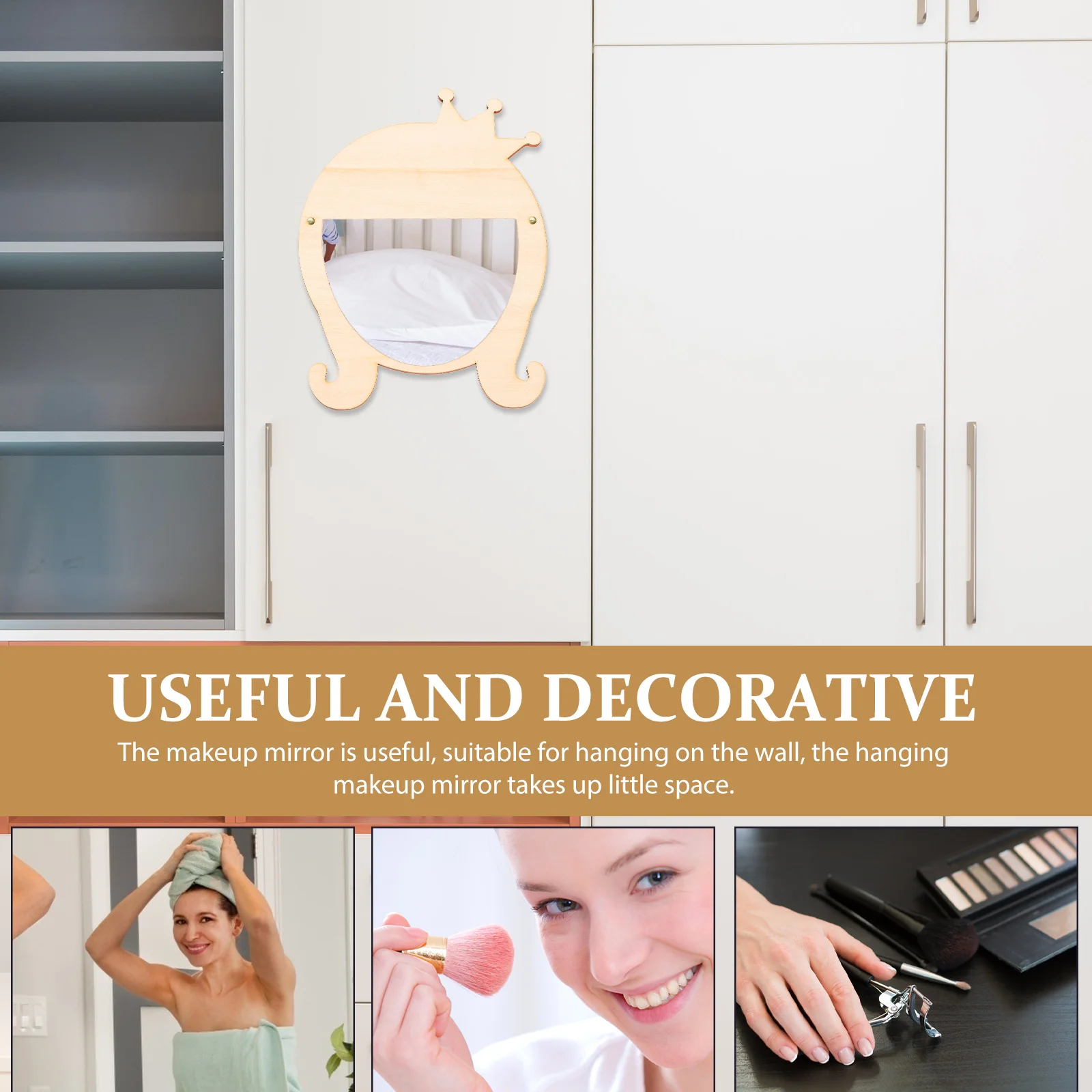 

Cute Wooden Makeup Wall Mounted Cartoon Decorative Vanity Mirror For Women Girls Portable Lightweight Durable Basswood