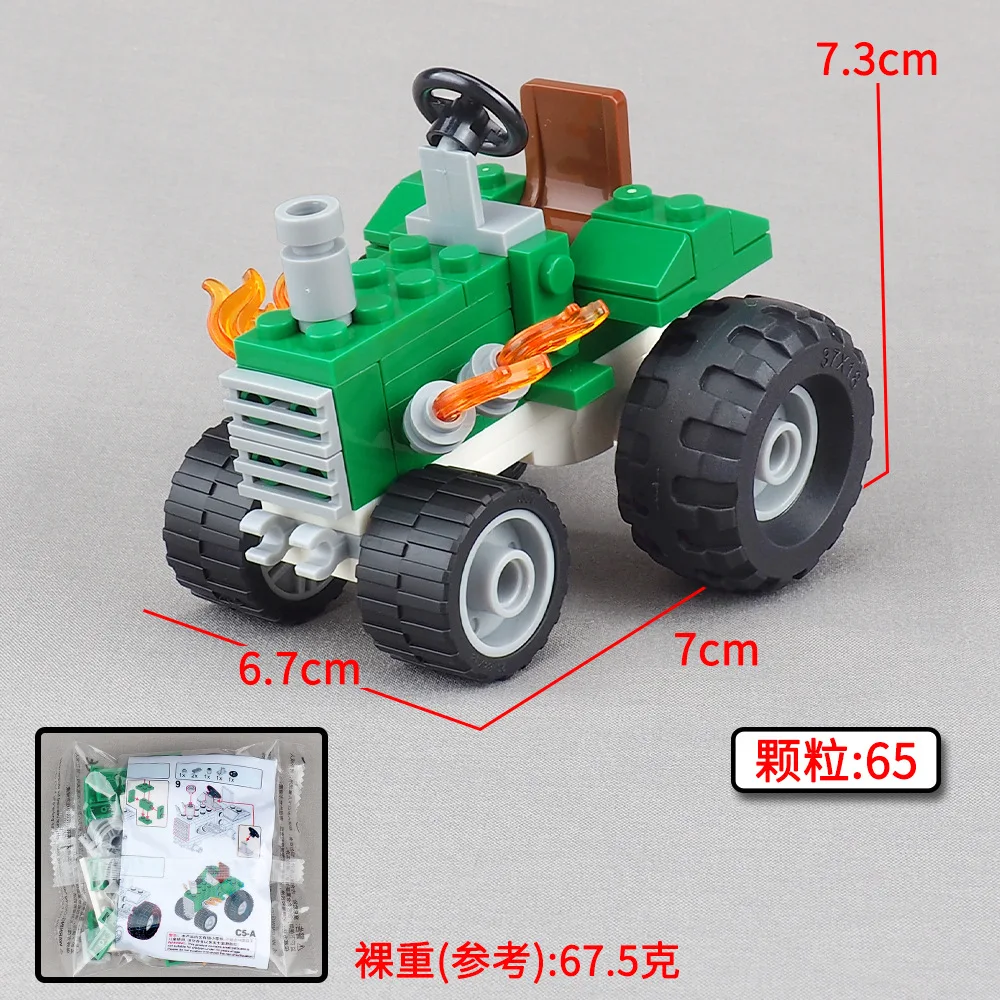 Mini modelo de trator de transporte, blocos de construção, montagem de veículo verde, equipamento de cena, peças de partículas pequenas, brinquedo