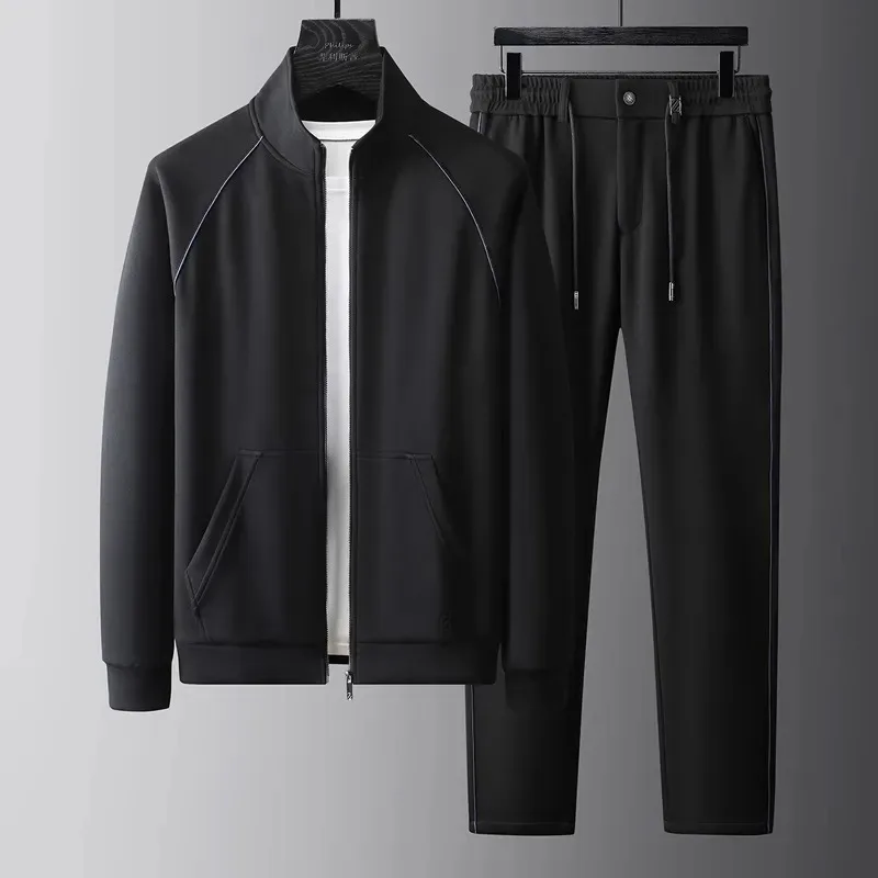 

Men's Fleece-Lined Tracksuit Stand Collar Zip Jacket Elastic Waist Pants