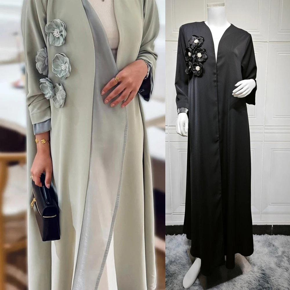 

Ramadan Modest Muslim Dress Dubai Open Abaya Flower Cardigan Women Kimono Jalabiya Kebaya Turkey Kaftan Femme Musulmane Vestidos