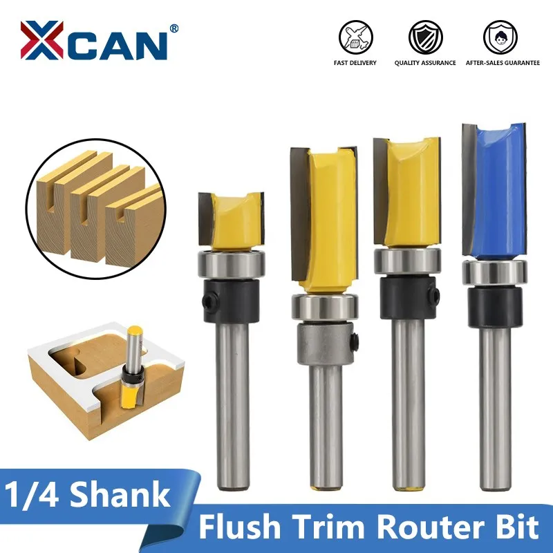 XCAN Milling Cutter 1pc 1/4''(6.35mm) Shank Flush Trim Router Bit Straight Router Bit Template Pattern Wood Milling Bit