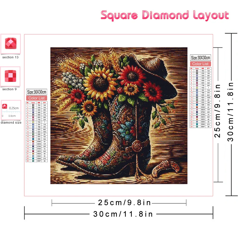 Huacan DIY Diamond Mosaic Cartoon Full Square Round Drill Painting Flower 5d Embroidery Shoes Home Decor Handmade Gift Craft Kit