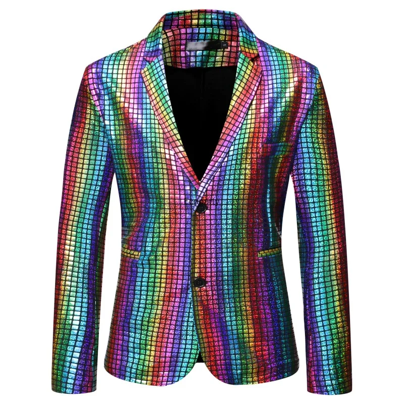 

Colorful Sequined Blazer Shiny Metallic Suit Jacket for Men Night Out Wear Performance Party 70s Disco Rainbow Men's Clothing