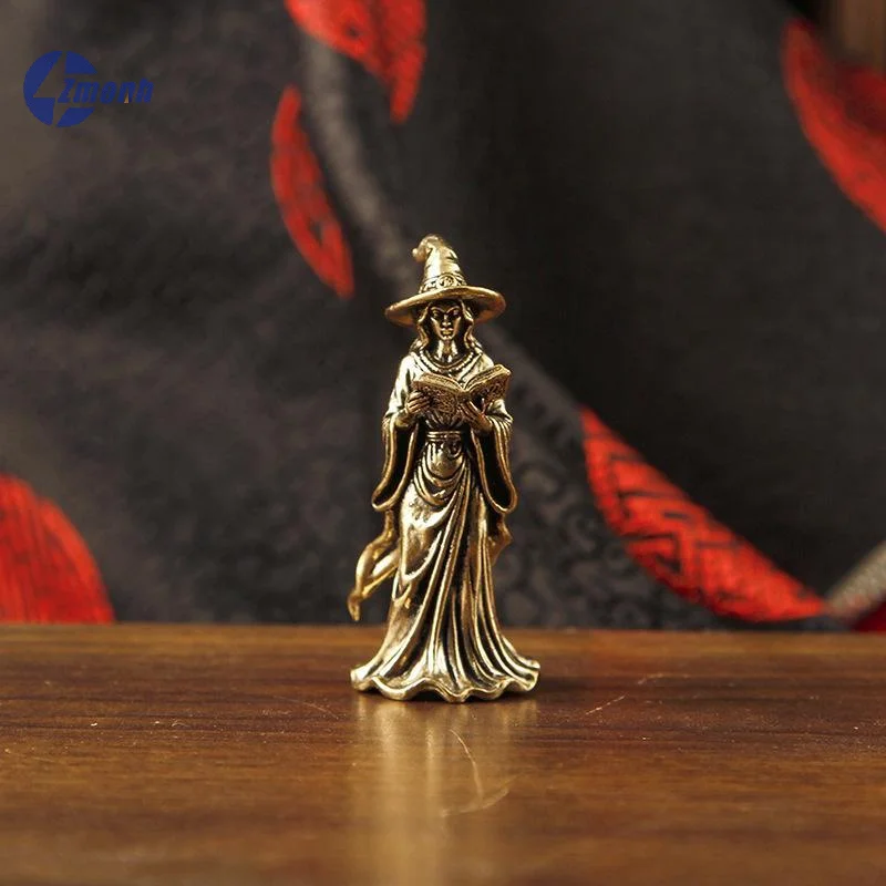 New！Brass Magic Witch Figurines Miniature  Witches Desktop Metal Crafts Ornament Retro Statue Home Decorations Accessories