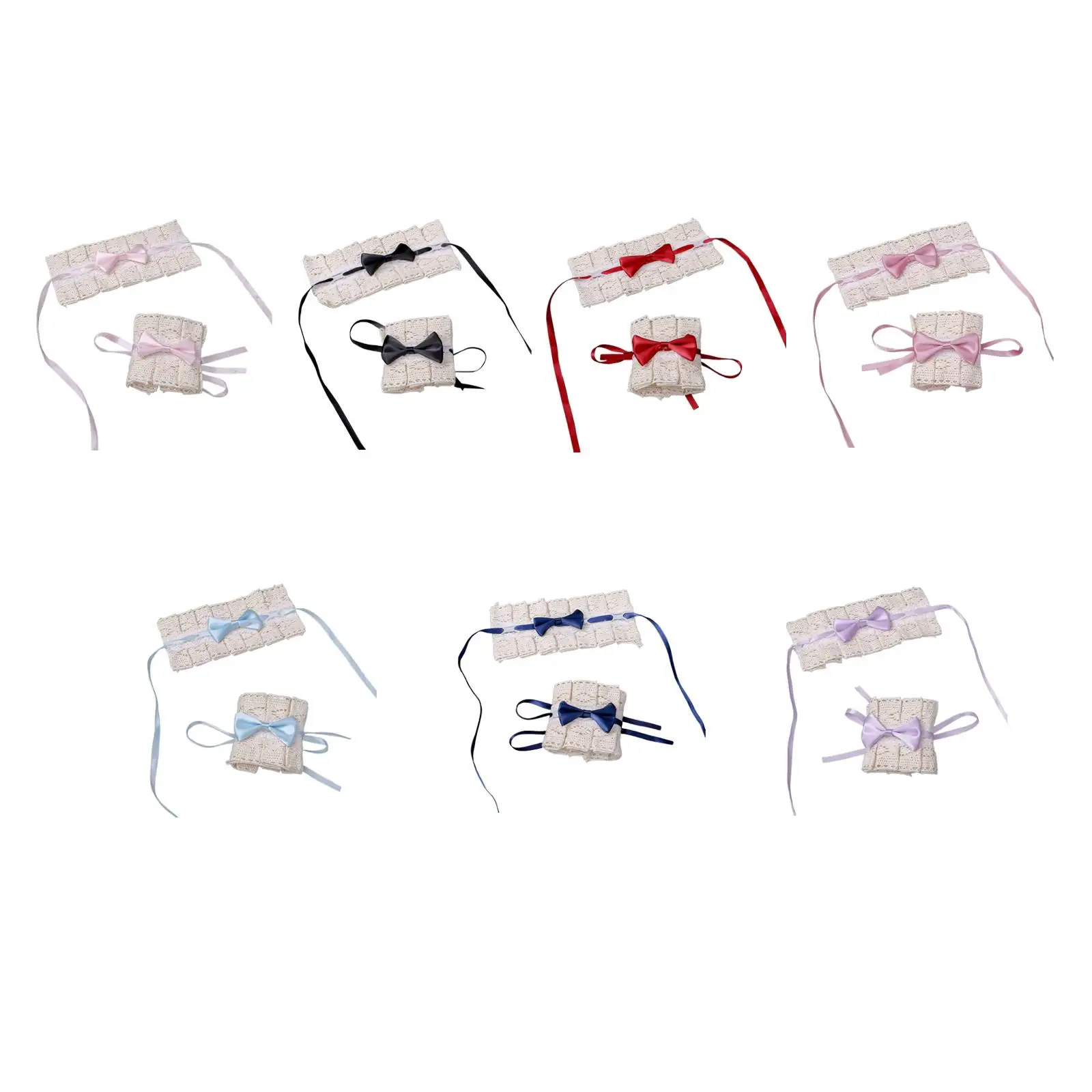 Polsini da polso Lolita Bracciale con finiture in pizzo increspato Bowknot Anime Cameriera Accessori cosplay per donne Ragazze Puntelli per feste Matrimonio