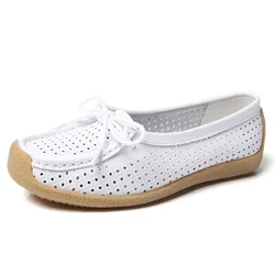 2024 New Women Shoes Moccasins Women Flats Loafers Genuine Leather Female Shoes Slip on Ballet Bowtie Ladies Women's Shoes