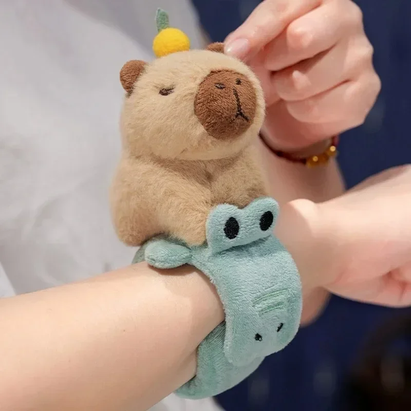 Capybara Slap Snap Wrap Capibara Plushie Wristband Bracelet Kawaii Cute Dog Cat Plush Toy Hand Ring Creative Funny Gift