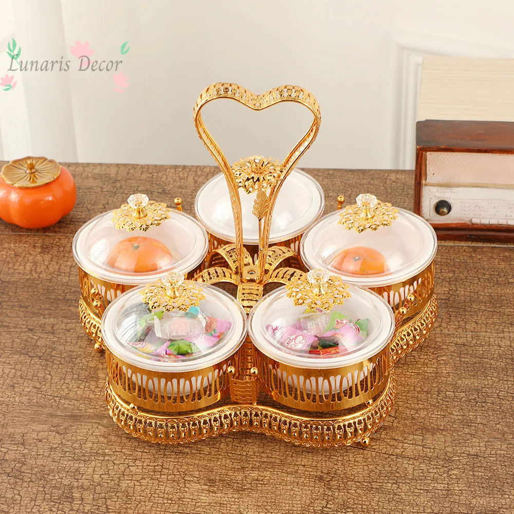 

2PcsDried fruit plate with lid European light luxury multi-layer fruit plate candy snack living room tea table snack plate