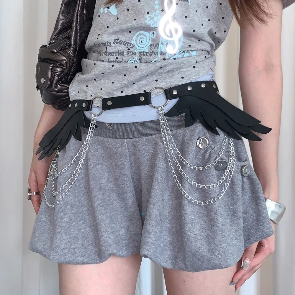Adjustable Angel Wings Waist Belt Punk PU Leather Women's Waist Chains Cosplay Statement Accessory Goth Belt Rave Outfit
