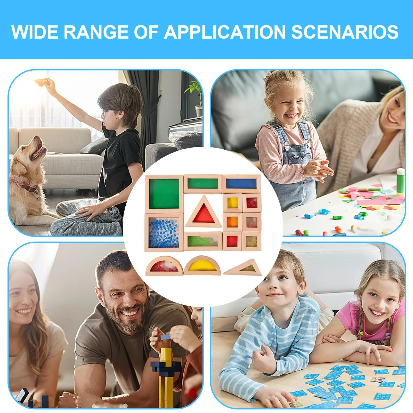 Ensemble de blocs multi-formes colorés, 15 pièces, centre en bois acrylique Transparent, grand brique empilable de construction, adapté aux enfants de 3 ans