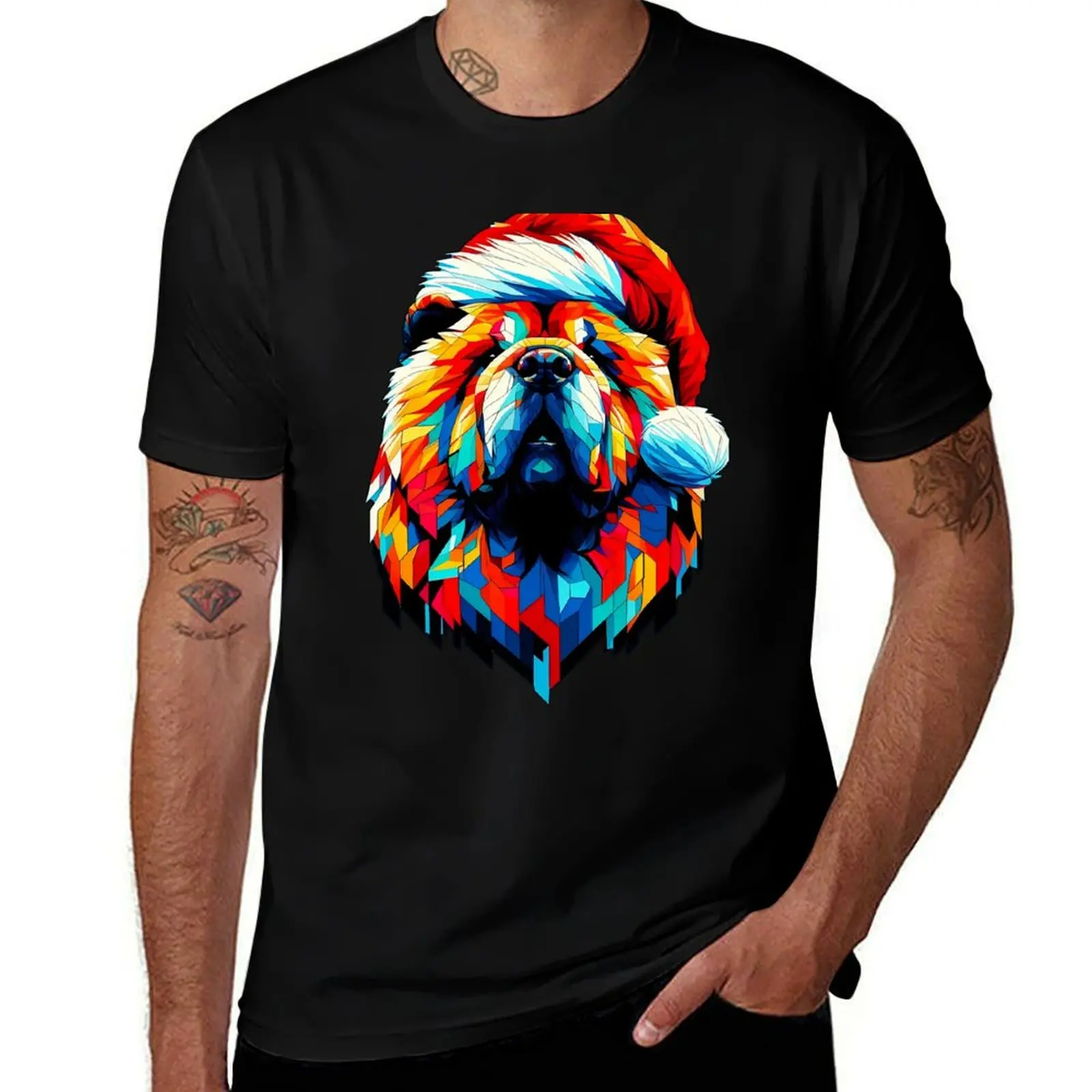 Christmas Chow Mosaic Art T-Shirt Holiday Simple Tee Shirt T-Shirt