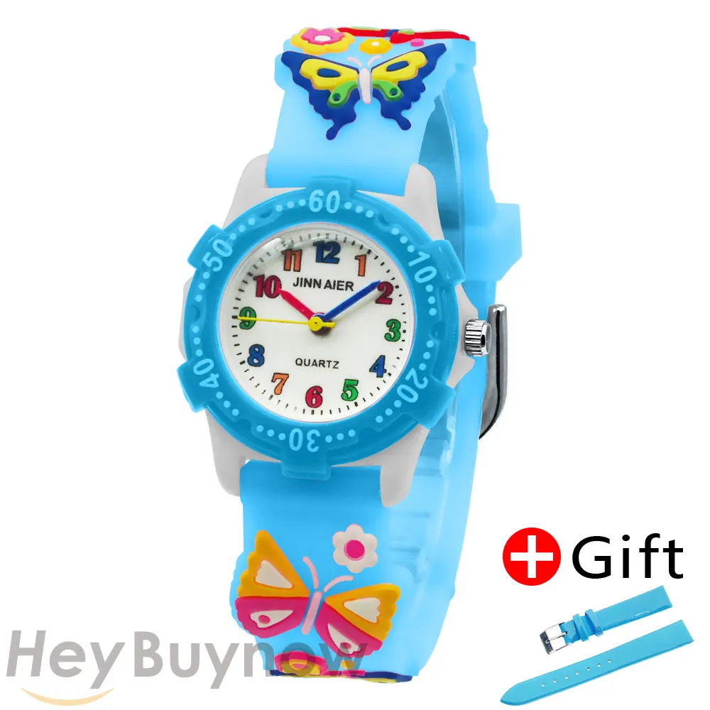 High Quality Rotary Dial Color Butterfly Cartoon Quartz Watch Fashion Luminous Cute Girl Watch Kids Watch