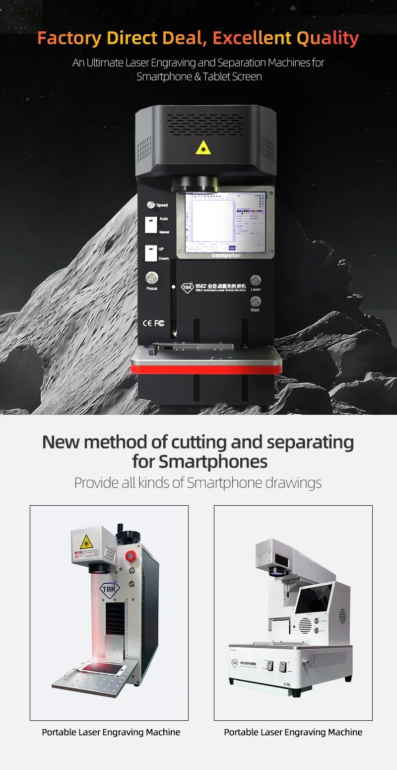For TBK 958Z UV Laser Mobile Phone Front LCD Screen Separating Back Glass Removal Text Vector Picture Printing Marking