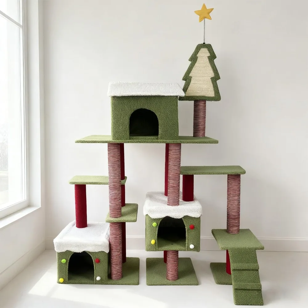 

Tree Tower Christmas Cats Condo Christmas Decoration Multi-Level Large Cat Climbing Frame Cats Furniture Pet Exercise Activity
