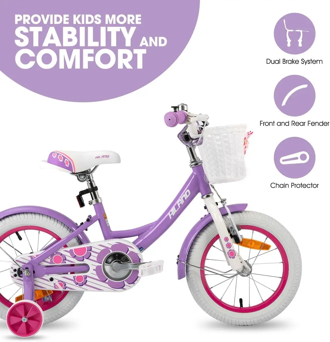 Girls Bike for Toddlers and Kids Ages 2-7 Years Old, 12 14 16 Inch Kids Bike for Boy and Girl with Training Wheels Basket Bell R