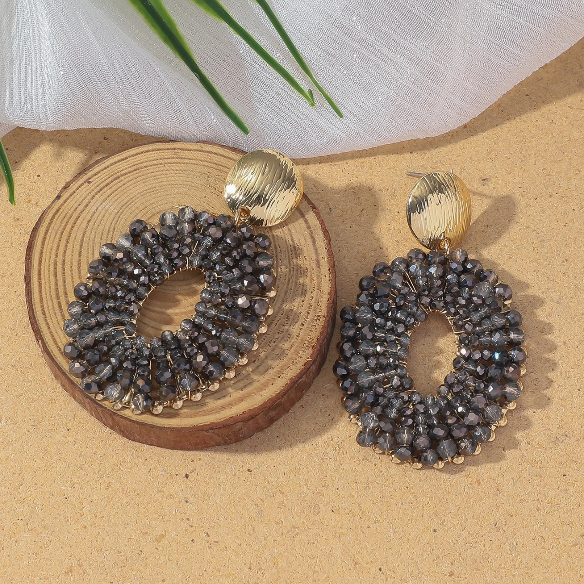 Bohemian Vintage Oval Crystal Beaded Drop Earrings, Statement Gift