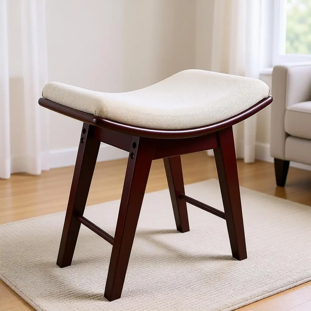 

Brown Oak Wood Vanity Stool with Concave Seat for Makeup Dressing, Supporting Up to 300 lbs, Easy Assembly