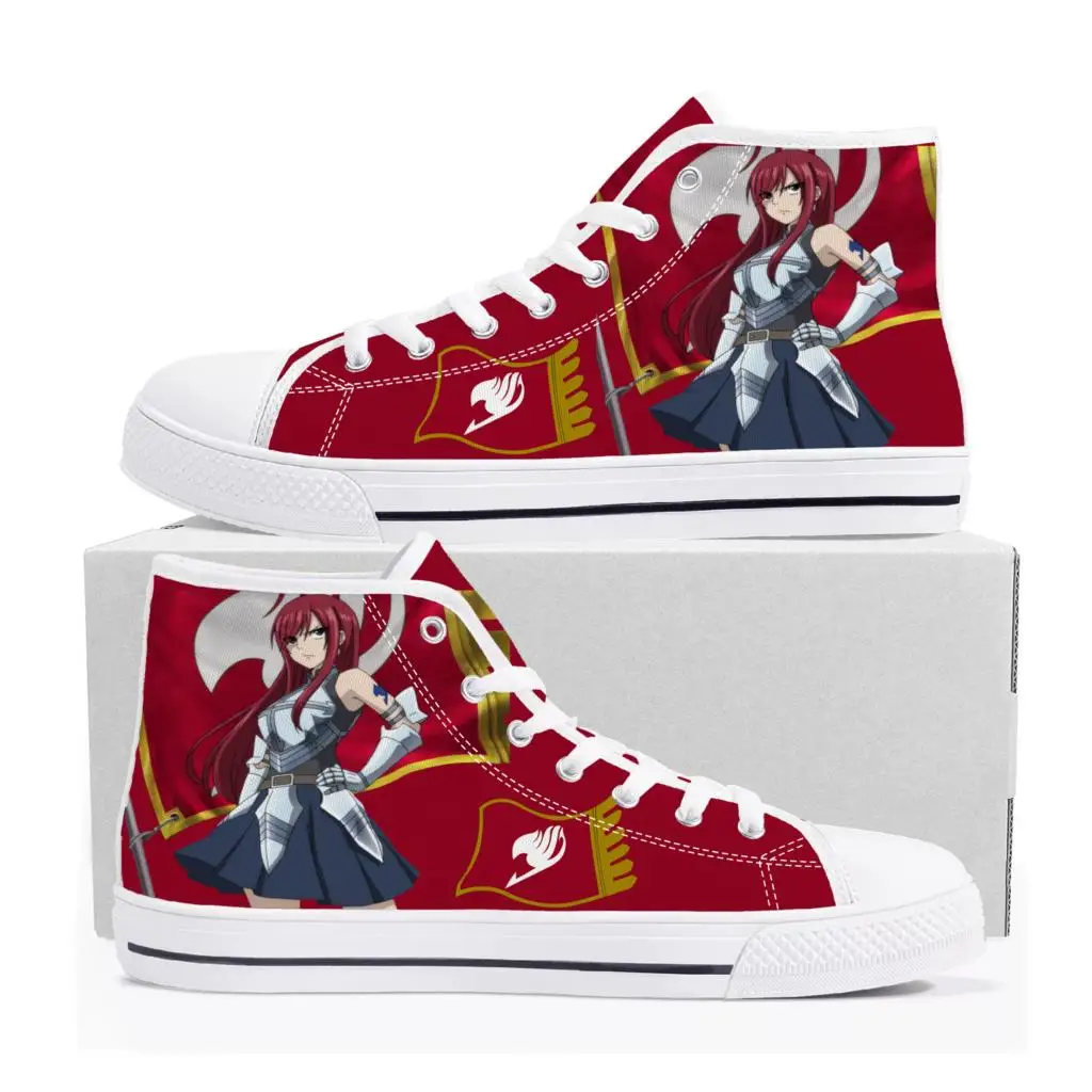 Erza Scarlet Anime Fairy Tail High Top Sneakers High Quality Mens Womens Teenager Canvas Sneaker Casual Couple Shoes Custom Shoe