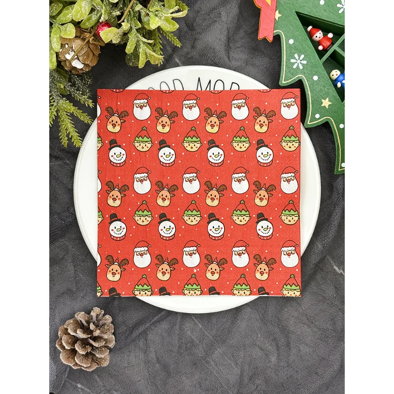 

Red Christmas Element Printed Napkin Square Christmas Party Decoration Coloured Wood Pulp Paper Towels 20pcs Paper Napkins Towel