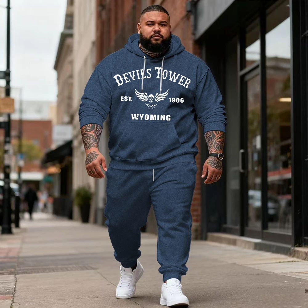 

S-9xl plus size Big & Tall Hoodie Set: Trendy Funny Letter Slogans - 2-Piece Casual Outfit, Durable Fabric