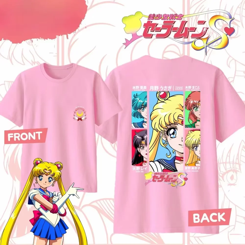 2026 New Sailor Moon Inner Senshi Double Sided Graphic T-shirt Unisex Oversized Streetwear Y2K Anime Short Sleeve Casual Tops