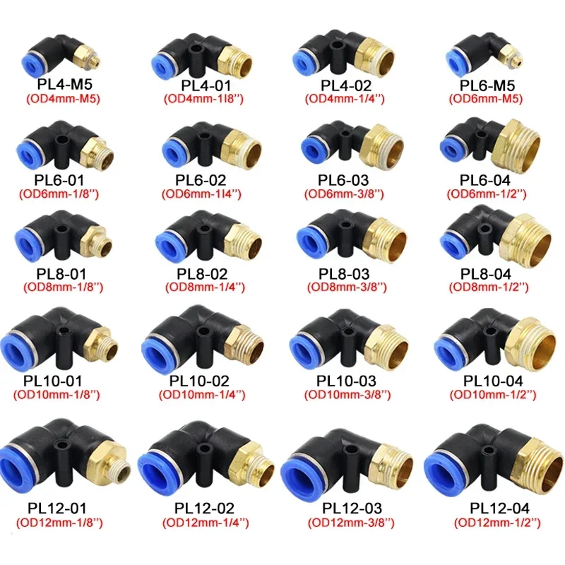 50/100/500PCS Pneumatic Air Connector PL 4/6/8/1012mm Thread 1/8 1/4