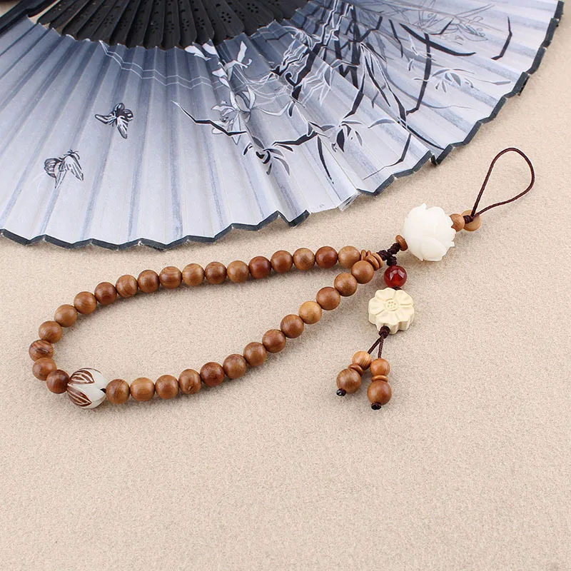 DIY accessories Chinese style mobile phone rope yew Buddha beads wooden beads mobile phone chain wrist rope long neck anti-lost