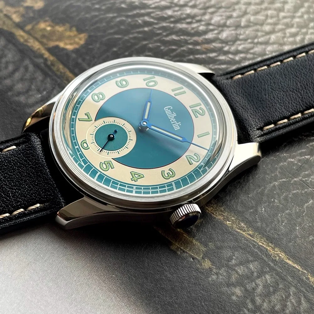 ساعة كلاسيكية للرجال باللون الأزرق بقطر 38 ملم وحركة ميكانيكية مقاومة للماء