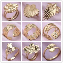 1/2/3pcs High Quality Stainless Steel Ring Open Adjustable Plant Flower Leaf Rings For Women Men Jewelry Real Gold Plated Bague