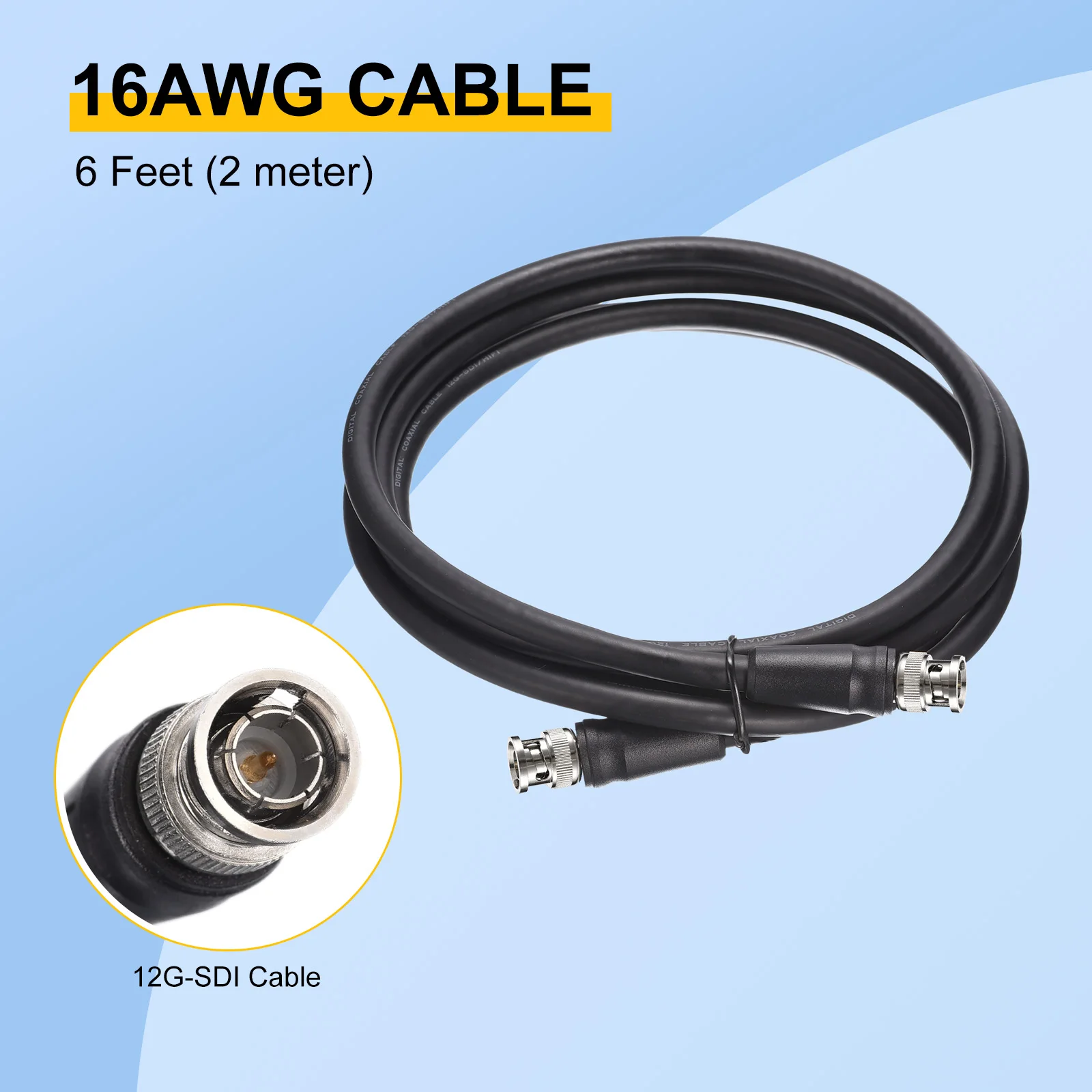 6FT 12G-SDI Cable 4K 60Hz HD-SDI Video Cable 75 Ohm RG6 BNC Connectors 16AWG Cable Wire Supports HD-SDI/3G/6G-SDI for Camera