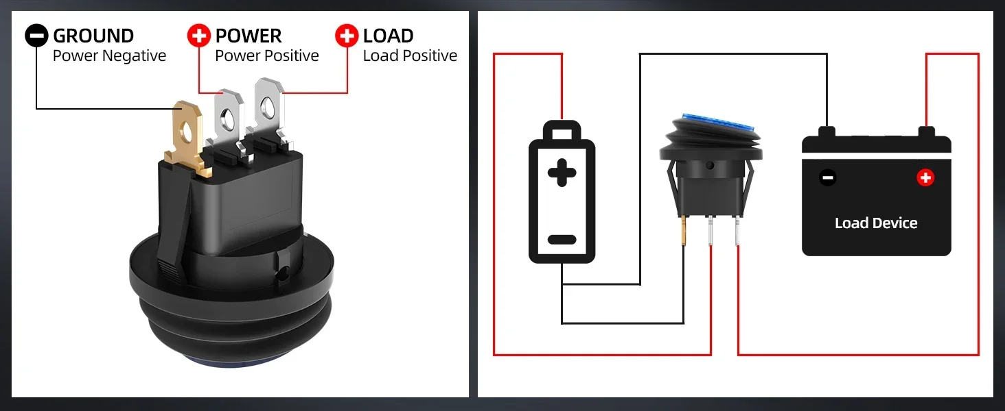 5 Stück wasserdichter runder Wippschalter, 12 V, LED-Kippschalter, beleuchtet, EIN/Aus, SPST, 3-polig, für Auto-Schalttafel, Wohnmobil, LKW, Marine, Boot – Detail 6