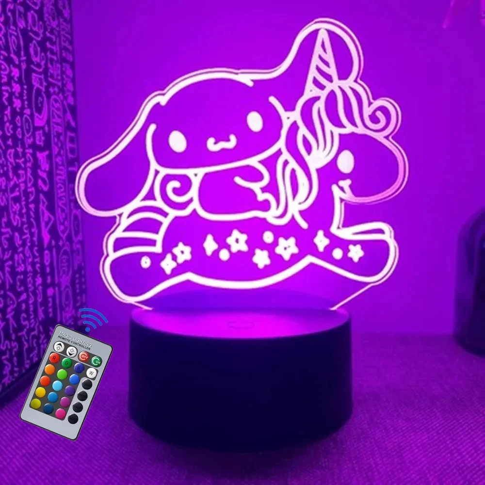 3D Night Light Kuromi Sanrio Anime Character 7/16 color band remote control LED night light Bed Room Decoration Birthday Gift