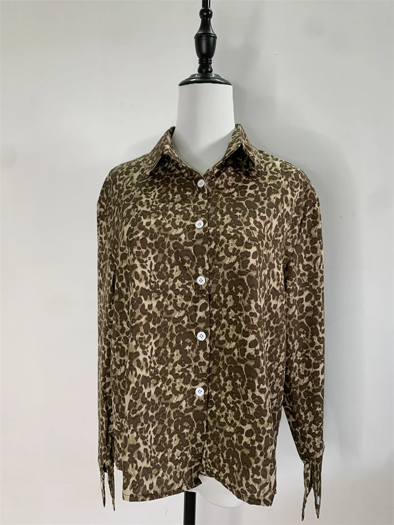 한국인 리뷰 많은 옷 Leopard Blouses Women Shirts New Long Sleeves Chic Button Tops Fashion Casual Loose Shirts 2024 Spring