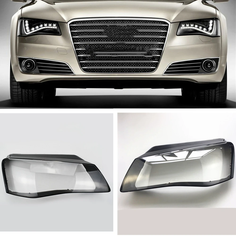 2PCS Headlight Lens Cover Lampshade Shell Protector Frame Case For Audi A8 D4 2011 2012 2013