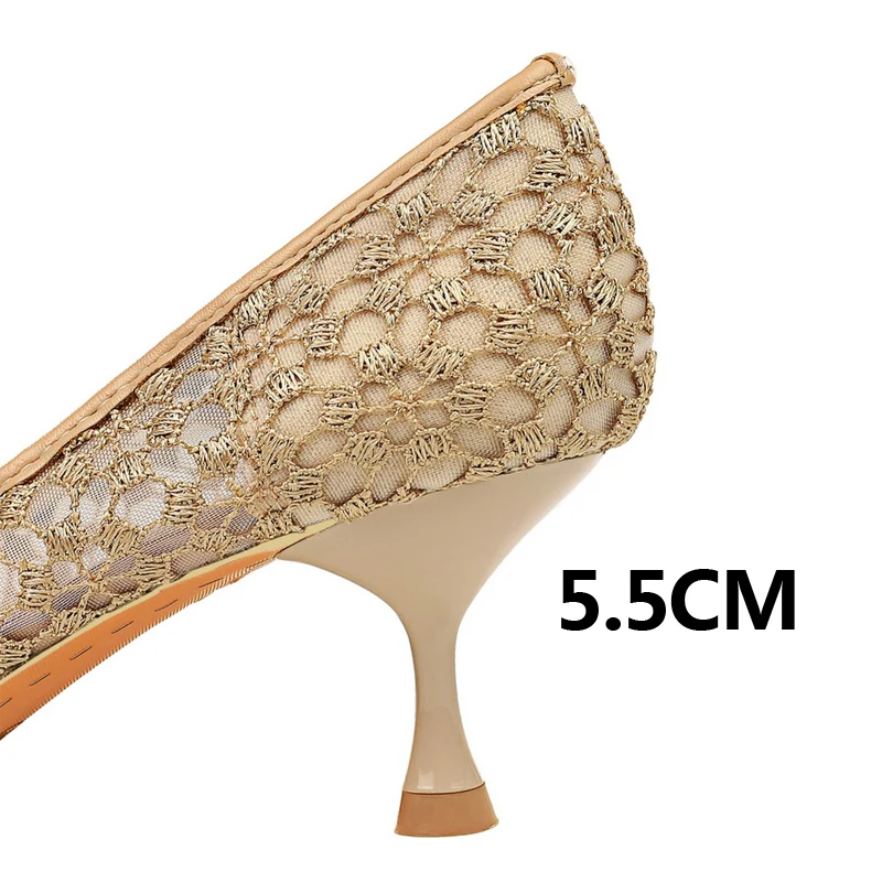 BIGTREE Shoes Mesh Cutout Lace Women Pumps Kitten Heels Sexy Banquet Shoes Stiletto Fashion Ladies Heels Plus Size 43 Sandals