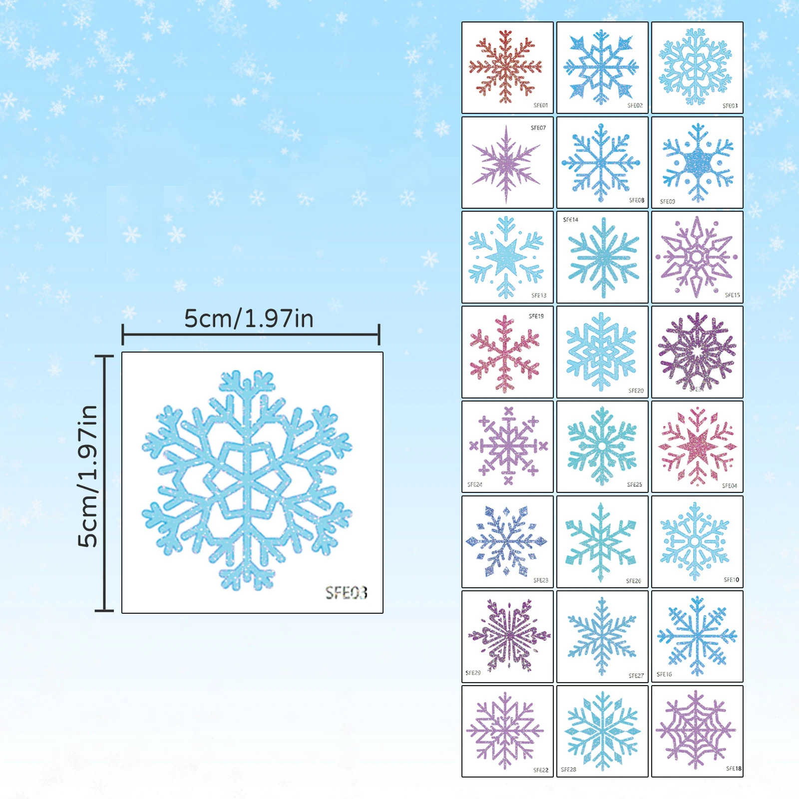 30pcs/set Funny Christmas Glitter Snowflakes Temporary Tattoo Stickers For Body Art Tattoo Party Supplies Favors Stickers