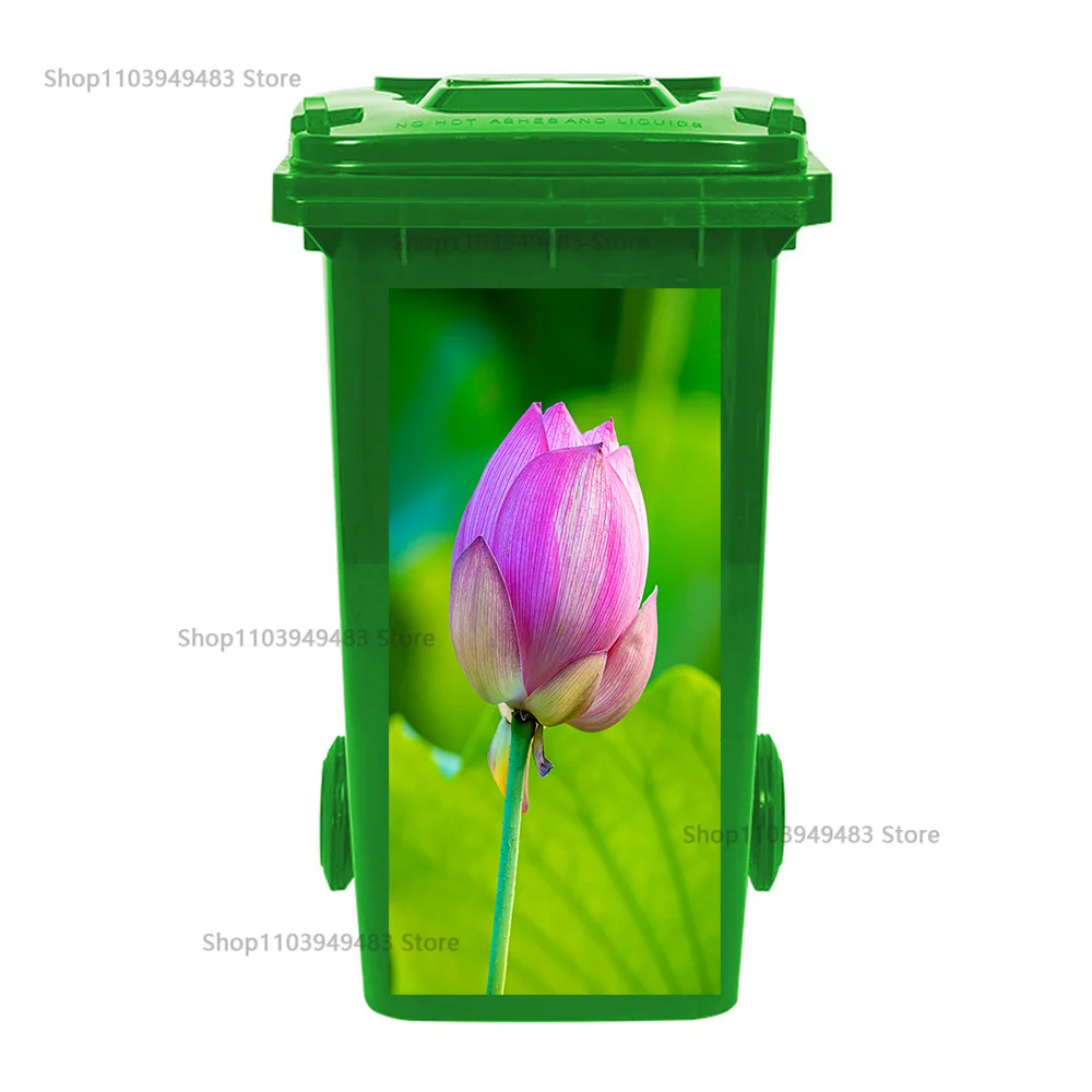 Flowering Plant Trash Can Mural Self-adhesive Waterproof Stickers Recycling Environmentally Friendly Wheelie Bin Art Decals