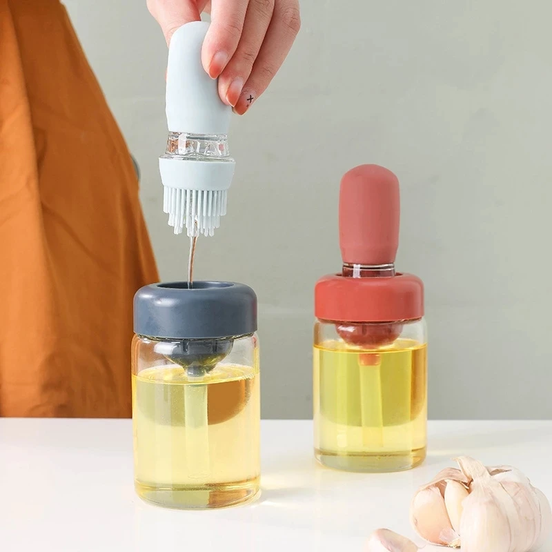 Portable Kitchen Oil Bottle Silicone Brush Control Quantitative With Barbecue Spray Bottle For BBQ Cooking Baking Oil Dispenser