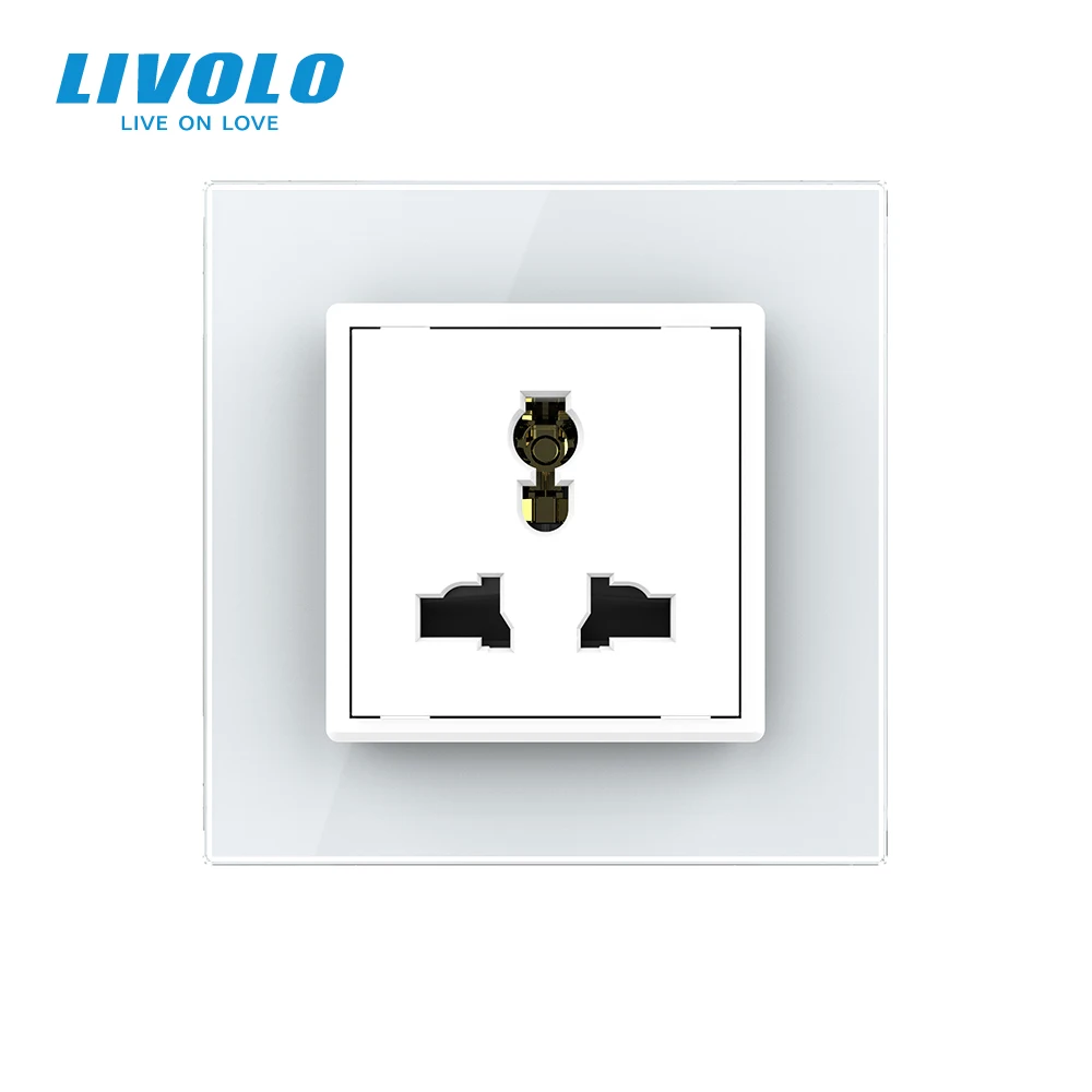 Livolo EU Standard Multifunctional Power Socket,Crystal Glass Panel,110~250V 16A 80mm*80mm,Wall Power Outlet for Smart Home