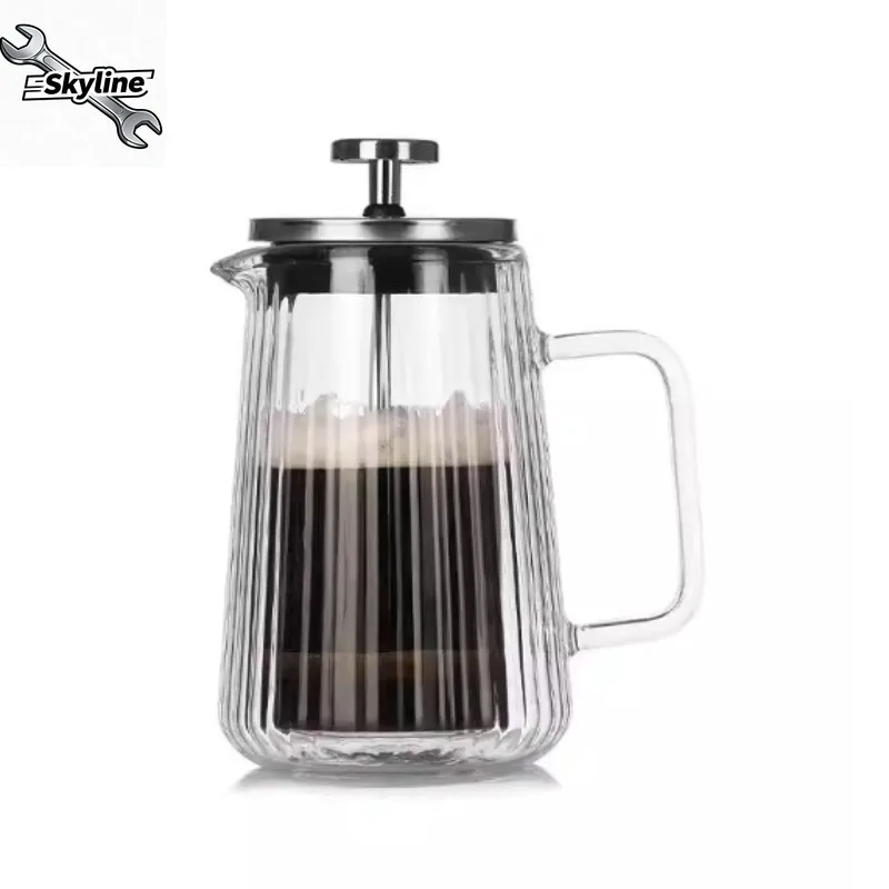 For Glass Double-layer French Press Pot, Heat-resistant Coffee Sharing vertical Pattern Utensils, Household Filter Tea Brewer