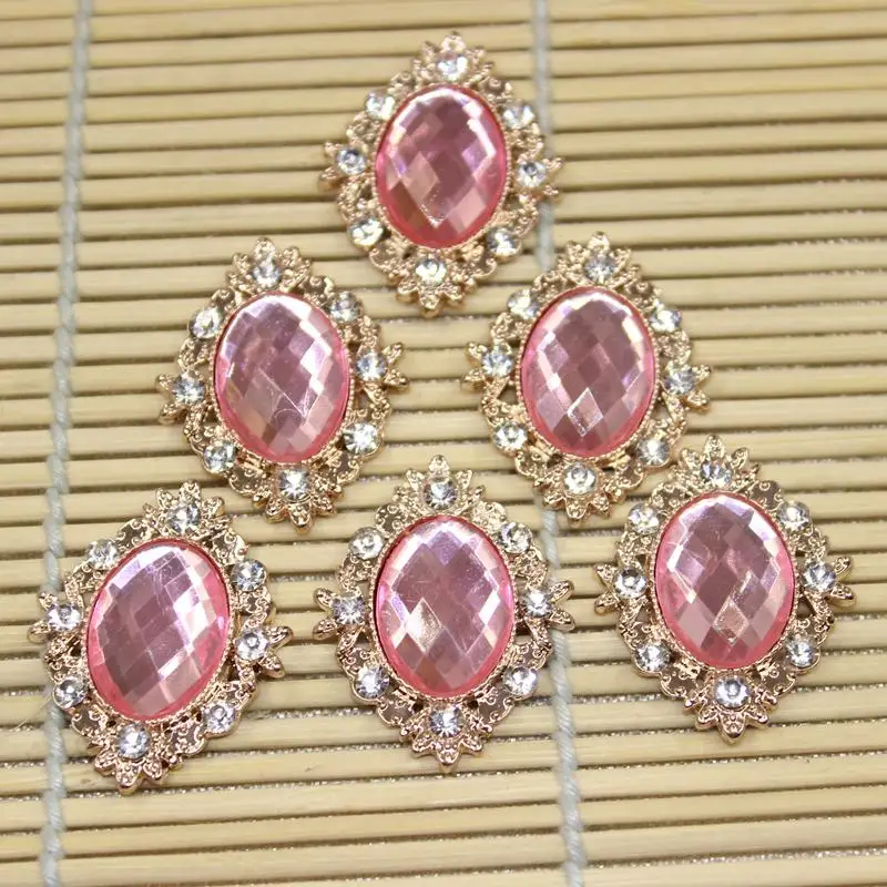 10 Pieces Flat Back Crystal Rhiness Button Embellishment Cabochon Bead Pink