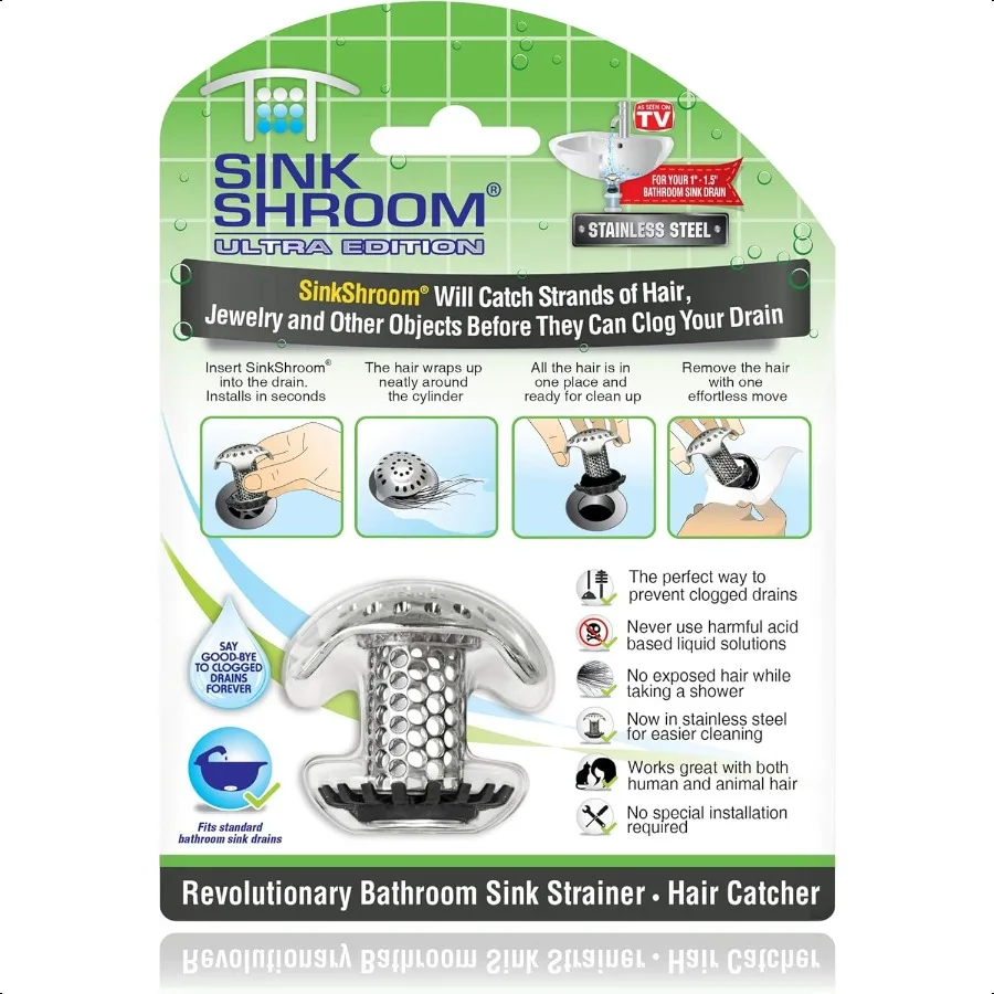 SinkShroom Protezione di scarico per lavandino da bagno ultra rivoluzionaria in acciaio inossidabile