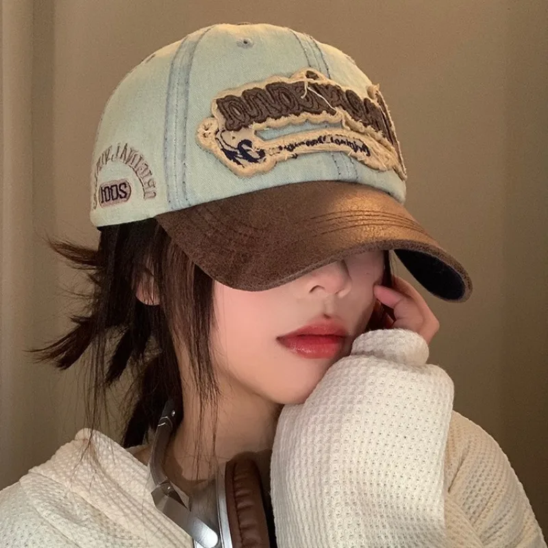 

Punk Denim Baseball Cap Retro Canvas Denim Letters Patchwork Vintage Hip Hop Caps Street Outdoor Sports Sun Visor Snapback Hat